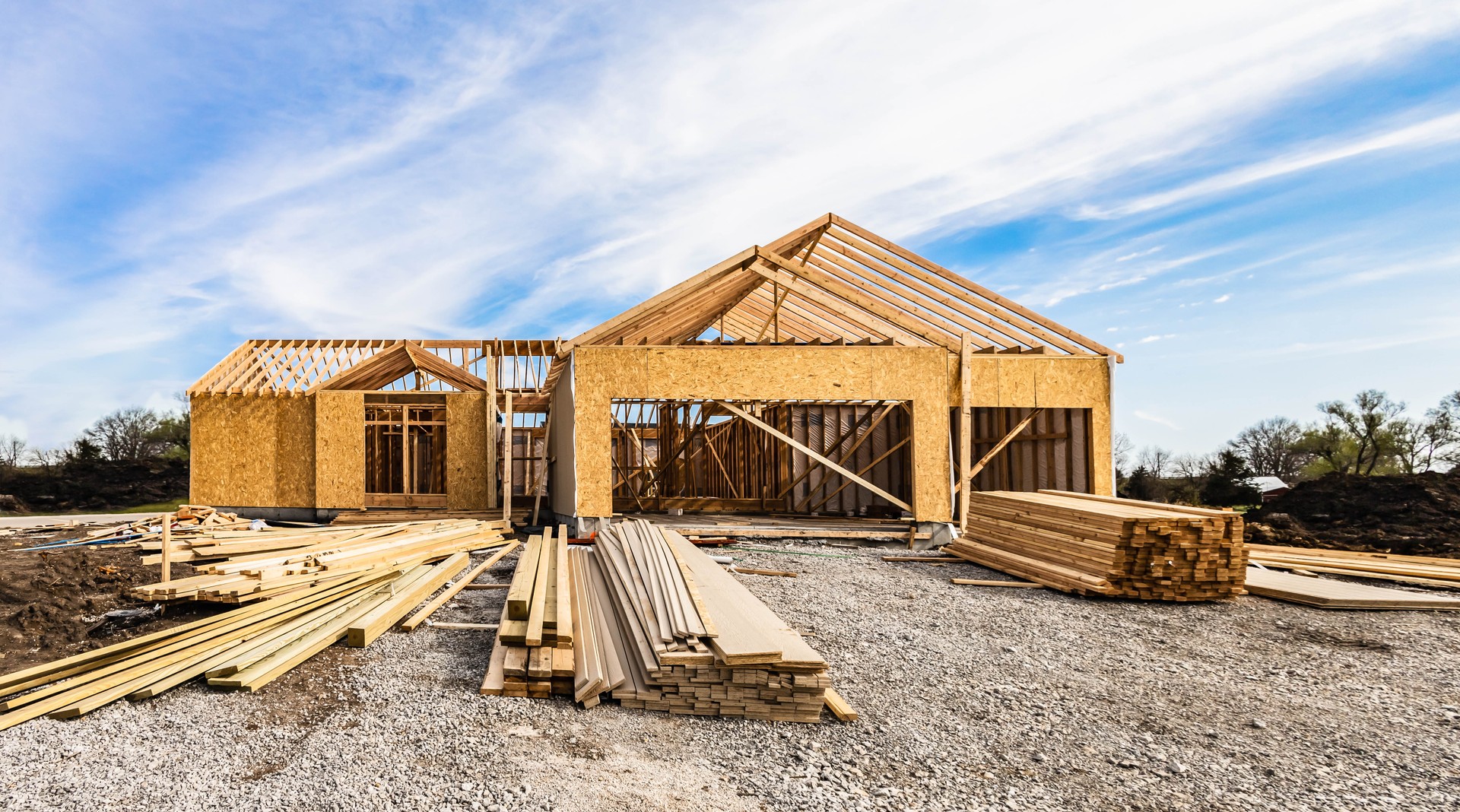 New house building at the construction site.